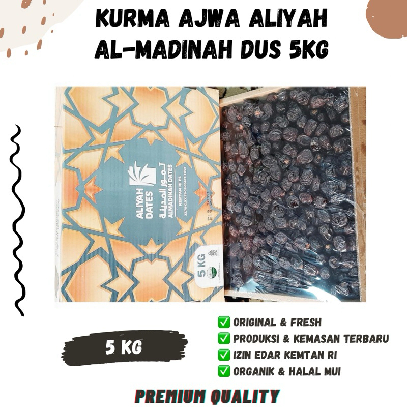 KURMA AJWA ALIYAH MADINAH DUS 5KG Premium Ajwah Al Munawara Organik Grosir Madina Azwa Medina 5 kg Aliyah Dates Korma Grade 1