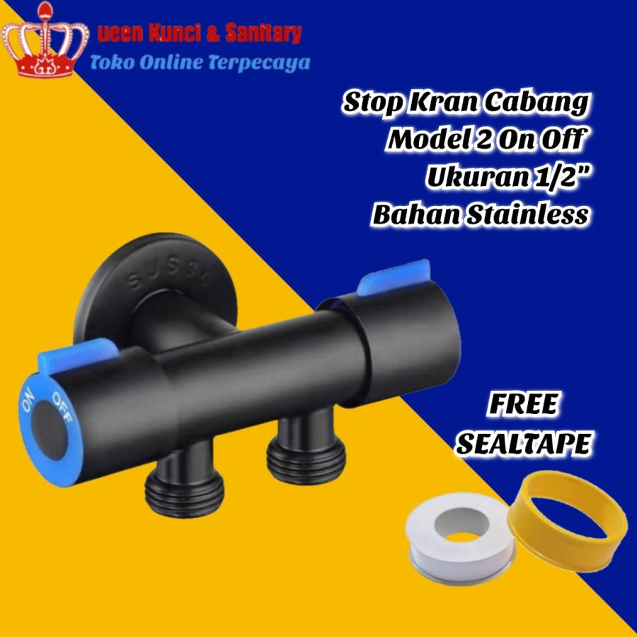 Stop Kran Cabang 2 On Off Stainless / Stop Kran Cabang 2 Hitam