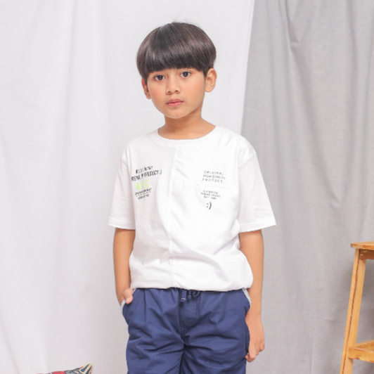 Tshirt/ Kaos Anak Laki Putih/ Rodeo Junior Neon Print