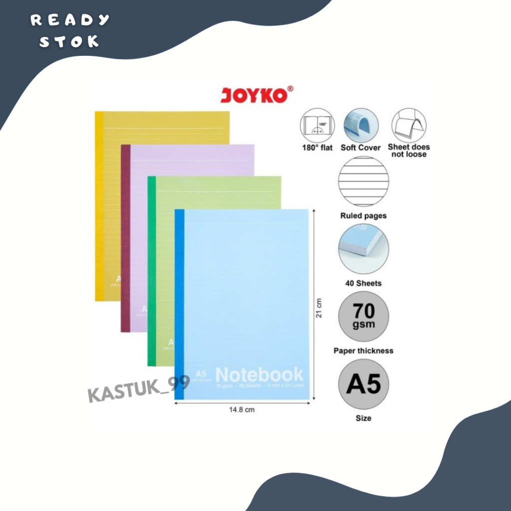 

BUKU CATATAN SAMPUL POLOS NB-704 / NOTEBOOK A5 NB 704 (4 WARNA) JOYKO (PACK)