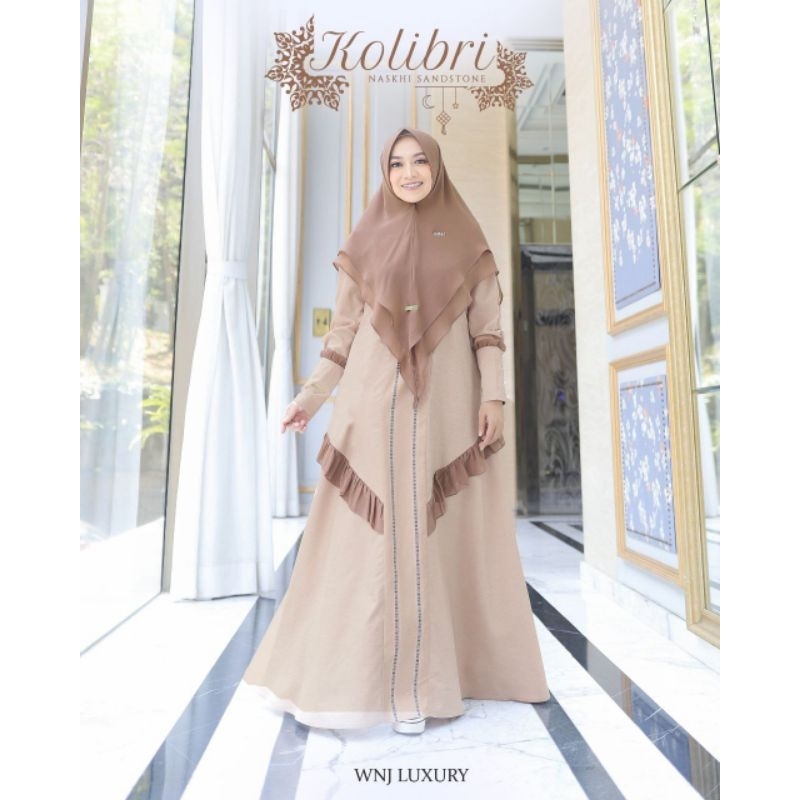 Set Gamis Dan Kerudung Sarimbit Kolibri 2024 By WNJ Luxury Bahan Cotton India
