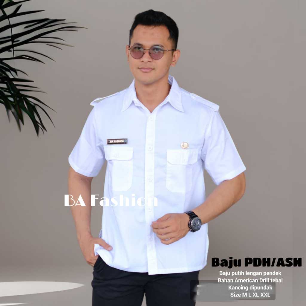 KEMEJA PDH PUTIH LENGAN PENDEK PRIA / BAJU PUTIH POLOS / SERAGAM KANTOR / BAJU PUTIH ANS / BAHAN AME