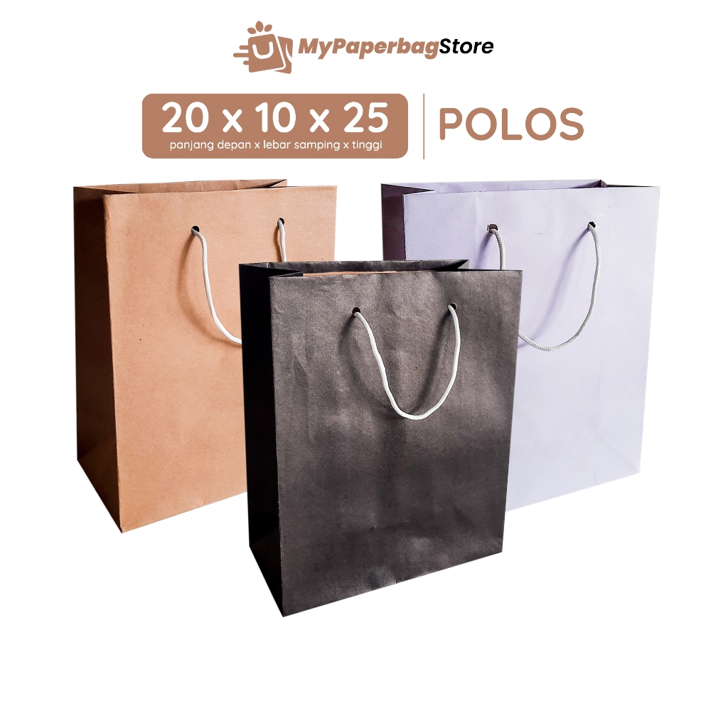 

Paperbag Polos Tas Kertas 20x10x25 (R6) Cokelat Putih Hitam / Tas Souvenir Paper Bag / Tas Belanja