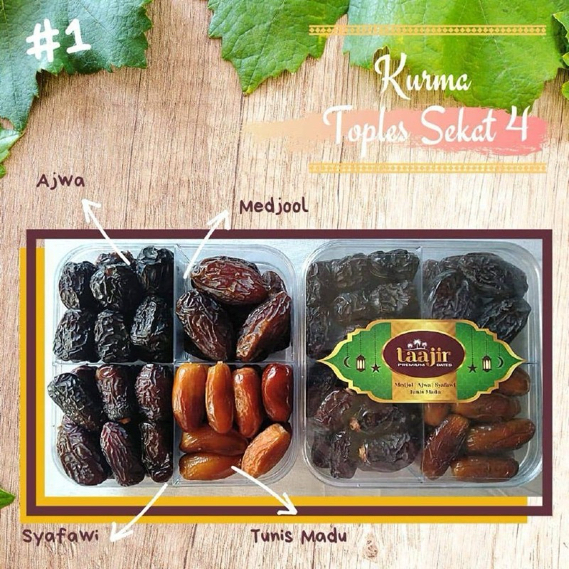 

PAKET KURMA 4 SEKAT | AJWA | MEDJOOL | SYAFAWI | TUNIS MADU