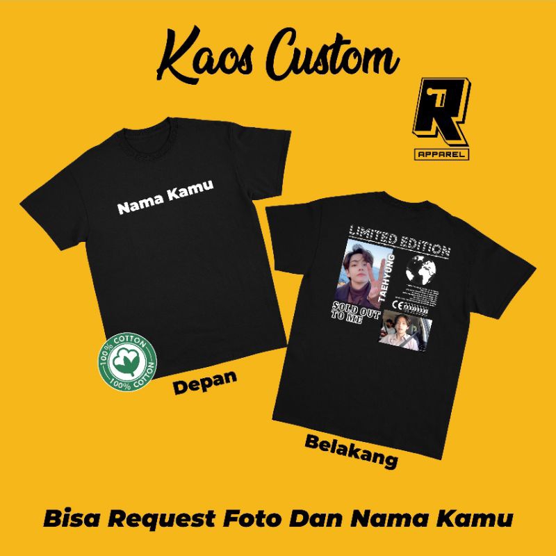 SEHARI JADI  Baju Kaos Custom Depan Belakang Bebas Pakai Foto Logo Dan Nama Suka Suka Sendiri