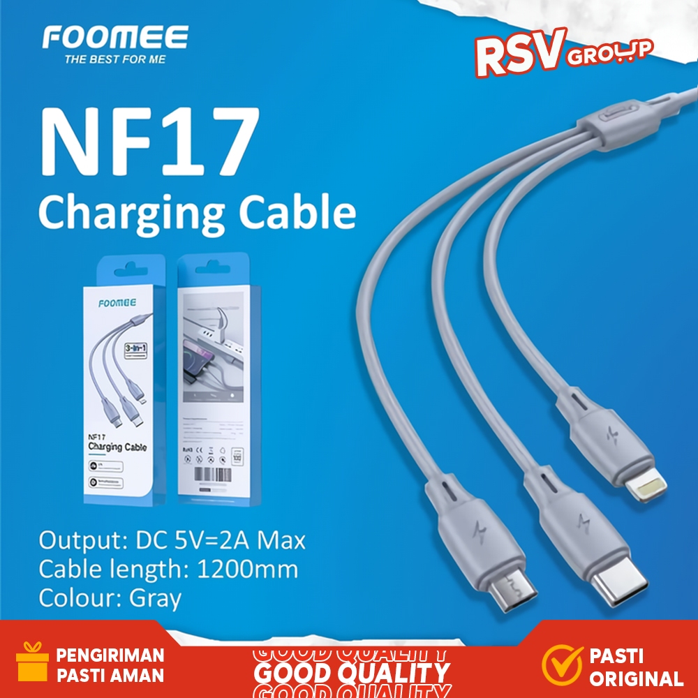 FOOMEE NF17 KABEL DATA 3 IN 1 OUTPUT 2A / 1.2 METER - ORIGINAL