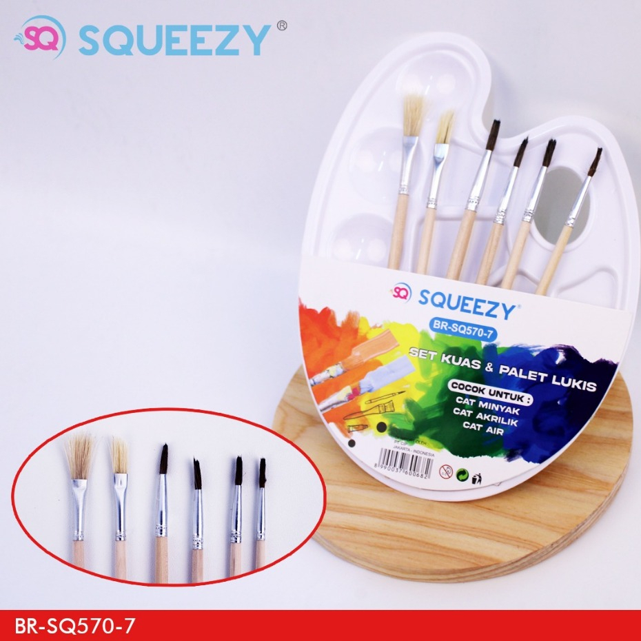 

SET Palet Kuas SQUEEZY SQ570-7/Painting Brush SET/SET Kuas Palet Lukis Lengkap Palet 10Holes Kuas 6pcs/Kuas Lukis Pallete