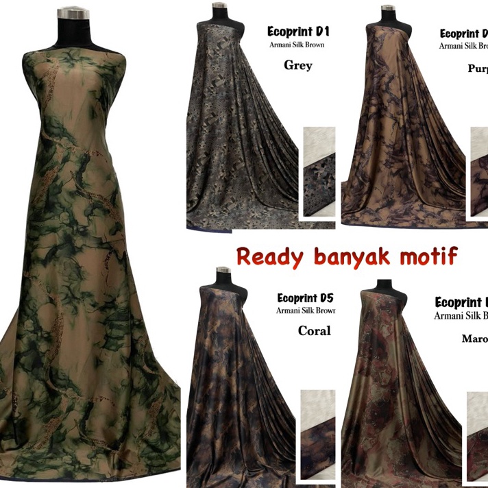 DISKON Bahan Kain Armani silk brown ecoprint Premium mewah  armany silk abstrak  kain silk meteran g