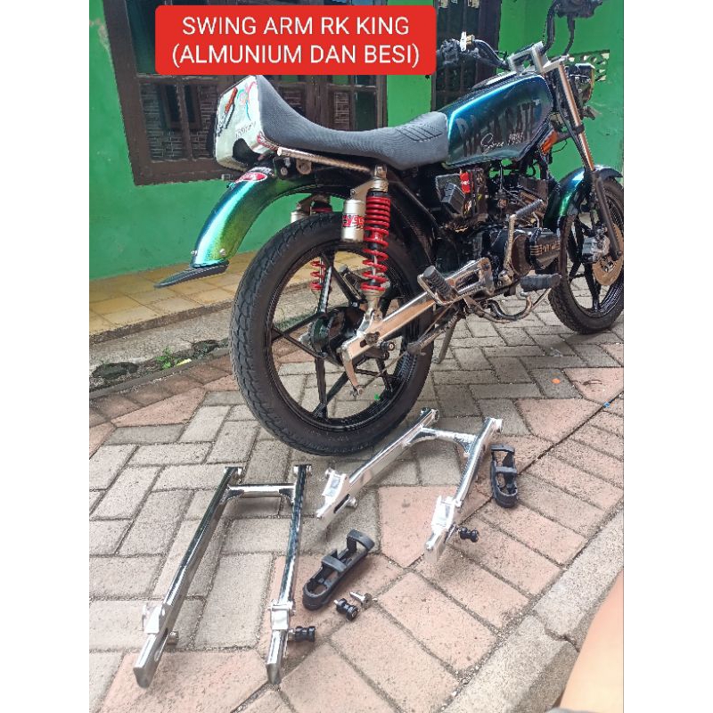 swing arm Yamaha rk king (arm+dudukan padock+baut shok slim )arm Yamaha RX king almunium dan besi