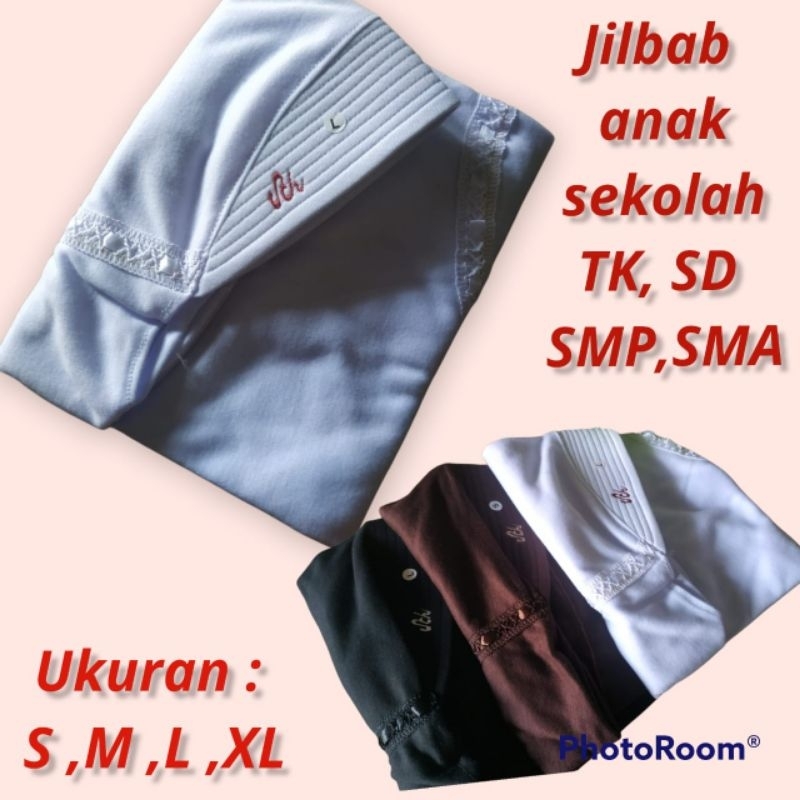 Jilbab kerudung anak sekolah instan untuk PAUD TK SD SMP SMA DEWASA warna putih hitam coklat bahan k