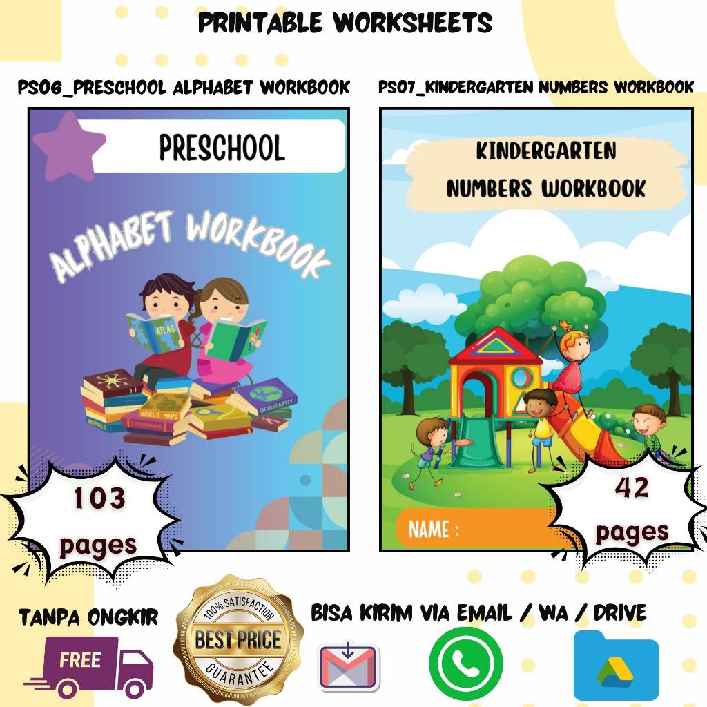 

PS06_Preschool Alphabet Workbook, PS07_Kindergarten Numbers Workbook, belajar huruf dan angka preschool kindergarten KB-TK-SD kelas 1