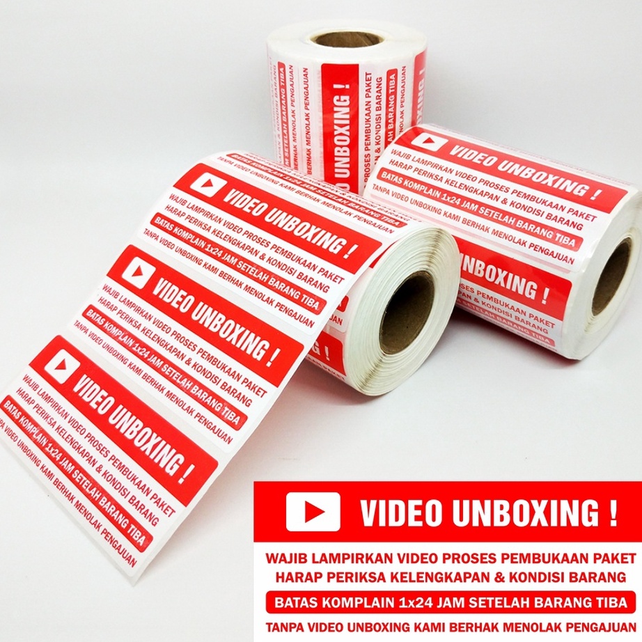 

MEGA SALE Sticker Label Wajib Video Unboxing Stiker Pengiriman Paket OlShop 85 x 35 cm 1 roll isi 5 pcs