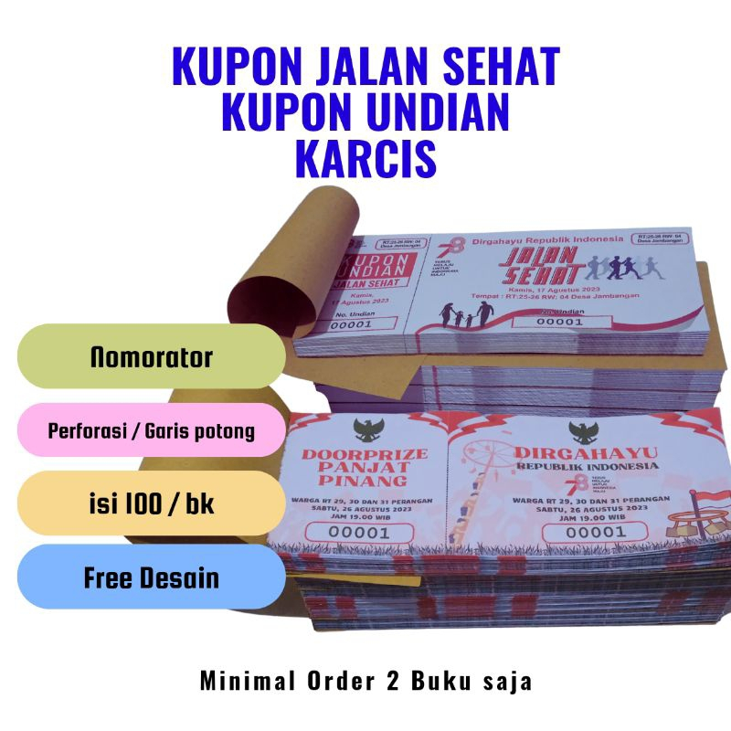 

Kupon Jalan Sehat / Undian / Karcis Free Desain isi 100/bk ukuran 20x10 cm