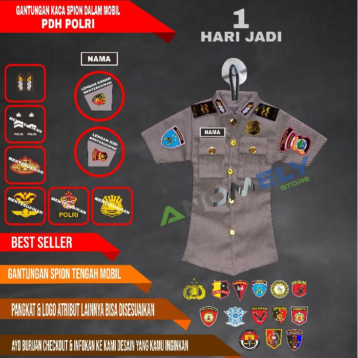 Gantungan mobil Polri - Gantungan kaca mobil Polri Miniatur Baju custome nama dan pangkat