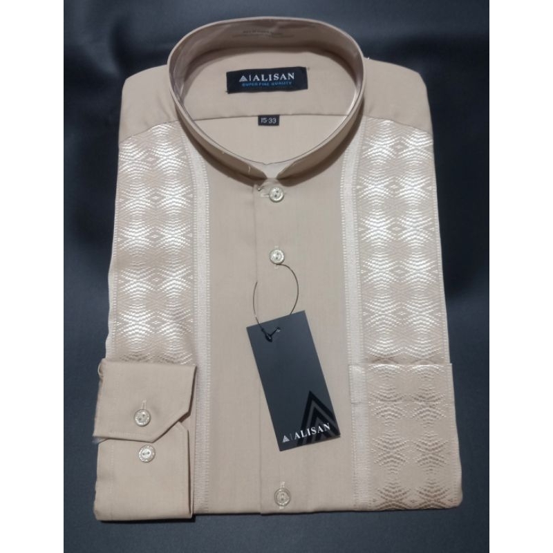 Baju Koko Pria Lengan Panjang Bordir Coklat susu ( C 1 ) Reguler Alisan Original