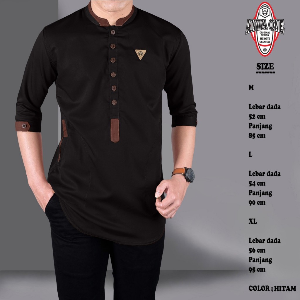 FOUR ONE - Kemeja Muslim Pria Kemeja Qurta List Berkualitas  Anwa One