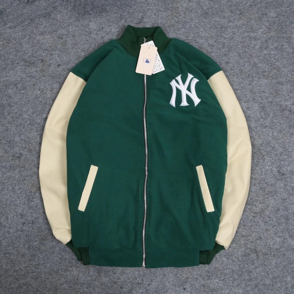 Varsity Jacket MLB NY Hijau Cream Premium Quality Fulltag & Label