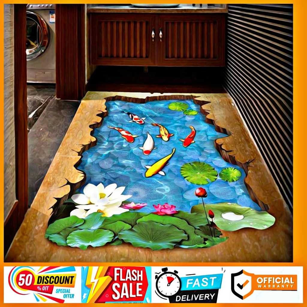 Wall stiker 3d sticker lantai motif ikan Koi Biru