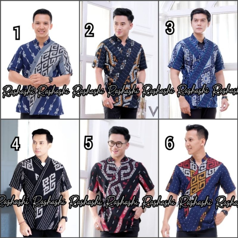 Kemeja Pria Tenun Troso  kombinasi toyobo model kimono tali kancing aktif Kemeja Kantor Etnik  Murah