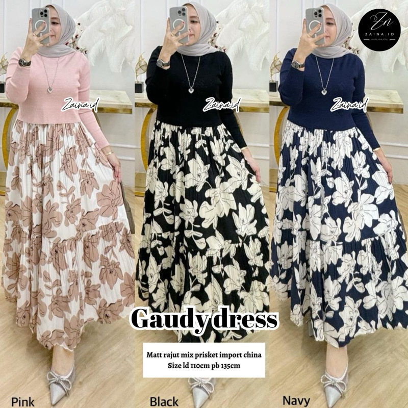 NEW Gaudy Dress Plisket Zara Woman | Mat. Rajut Mix Prisket Import China | Dress Plisket Motif Bunga