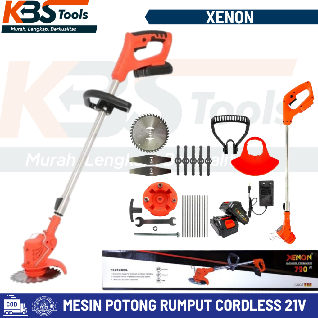 Mesin potong Rumput Baterai 21V XENON Cordless Brush Cutter 2 Battery - Pemotong Rumput Taman