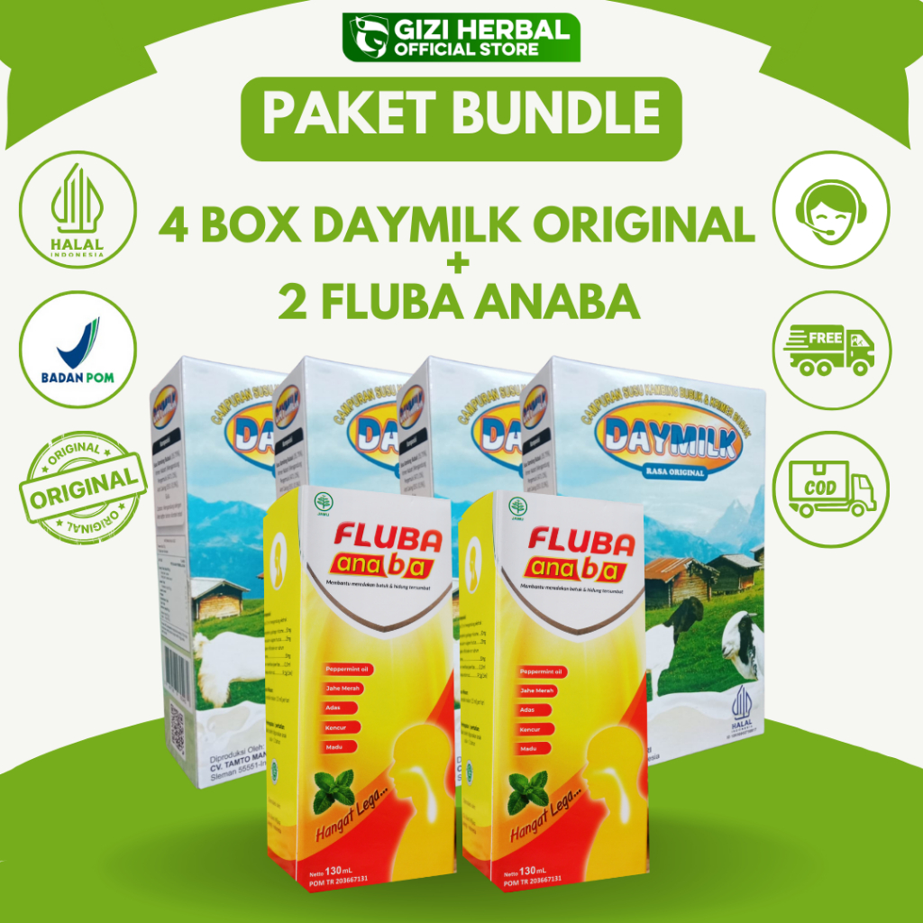 

Daymilk 4 Box Rasa Original Susu Kambing Etawa + 2 Botol Fluba Anaba