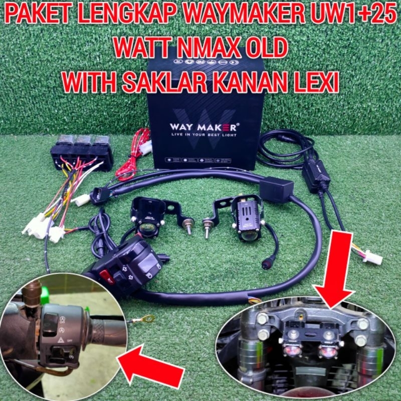 PAKET LENGKAP LAMPU WAYMAKER UW1+25 WATT NMAX OLD TANPA SAKLAR DUA MODE