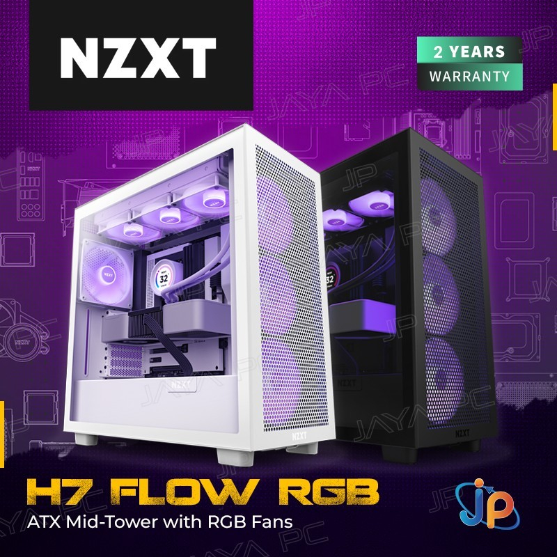 NZXT H7 Flow RGB Gaming Case - Tempered Glass Casing - Hitam