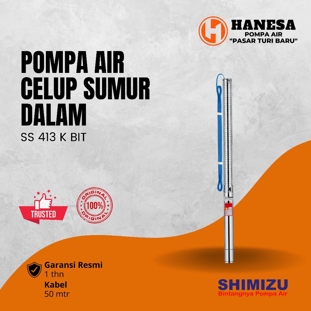 Pompa Celup Sumur Dalam SHIMIZU SS 413 K BIT 0.75 HP W/ CABLE 50M