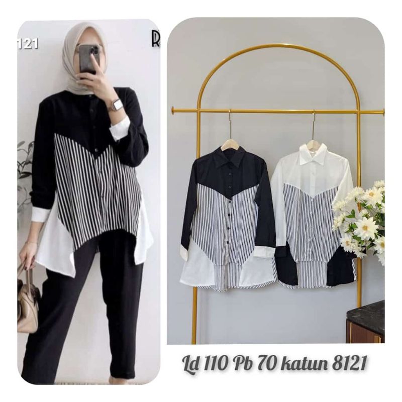 Baju wanita atasan kemeja motif garis blouse wanita katun baju formal