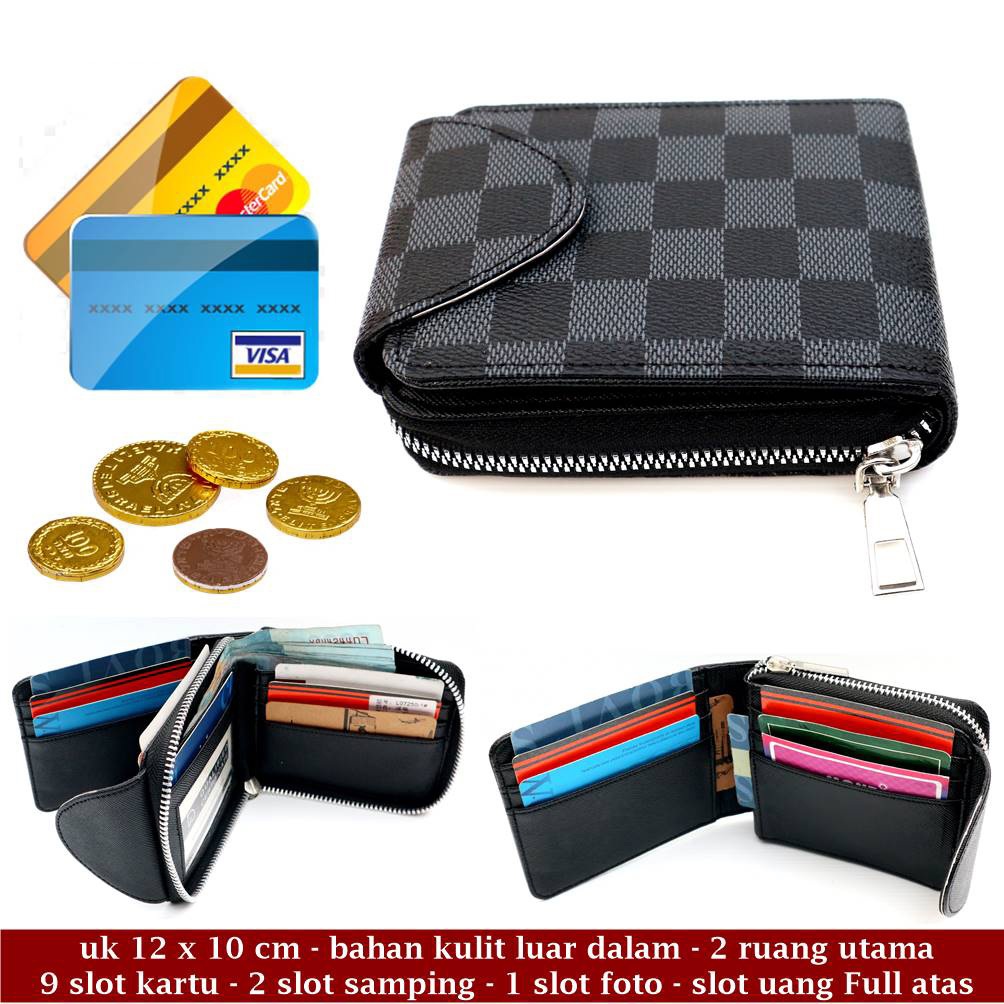 Dompet Cowok Pria Kulit Resleting Gulon Motif