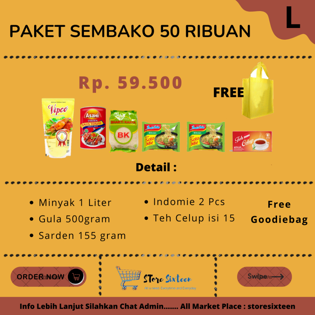 

Paket Sembako Murah 50 Ribuan L / Paket Sembako Murah By Storesixteen Free Goodiebag