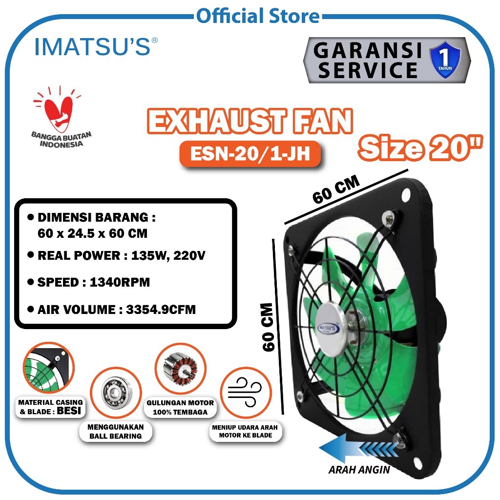 Exhaust Fan 20 inch/Exhaust dinding tembok /hexos dinding 20 Inch/Exhaust Fan Imatsu ESN-20/1-JH Rum
