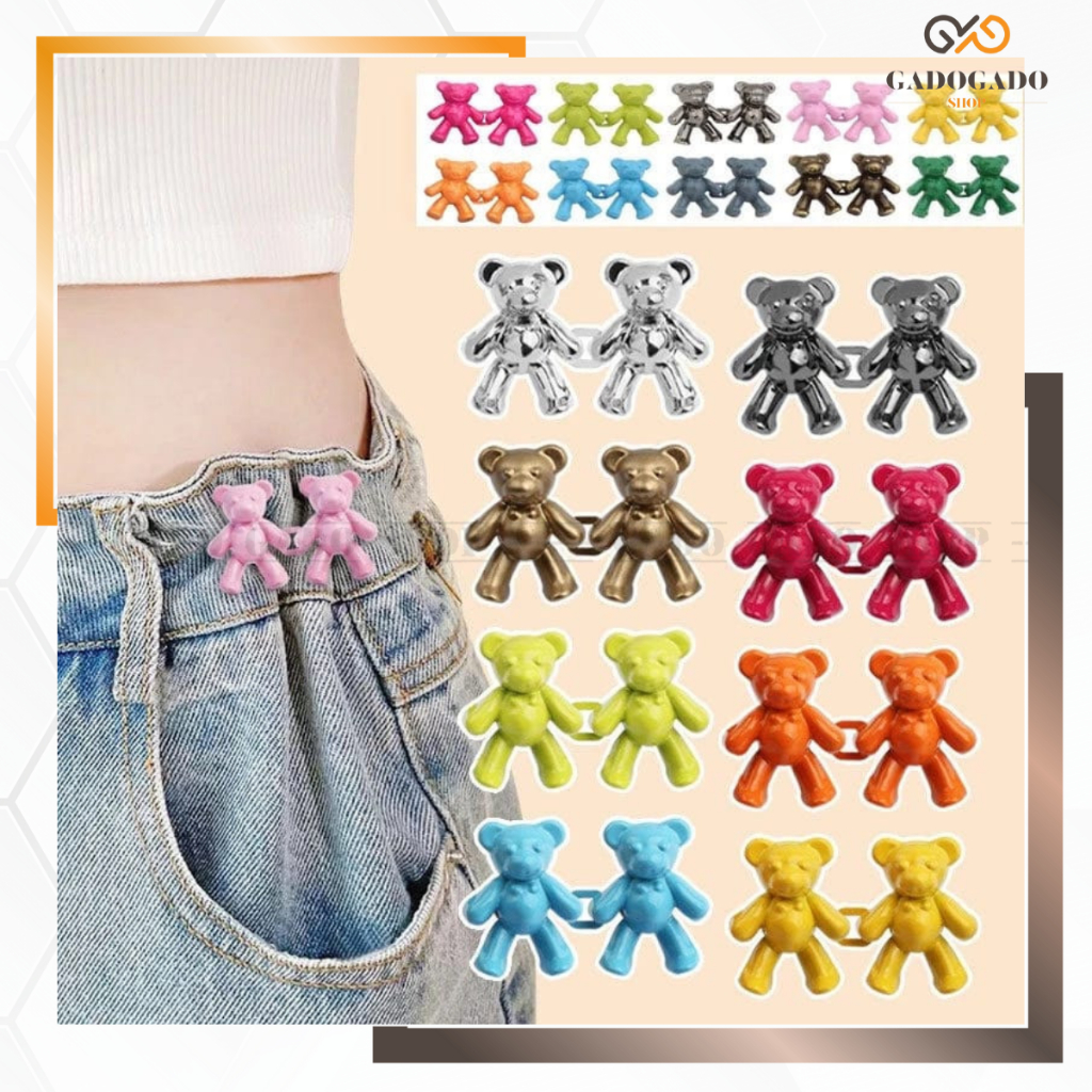 GGS HL0647 kancing jeans bentuk beruang Bahan Metal Dapat Dilepas Kancing Jeans Metal Bebas Jahit 2P