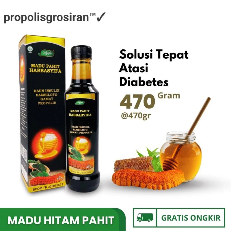 

Madu Hitam Pahit Habbasyifa Plus Insulin Propolis Sambiloto Gamat Gold 470gr