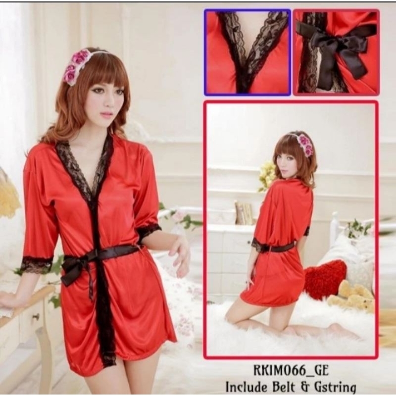 BAJU TIDUR WANITA DEWASA KIMONO SATIN PANJANG