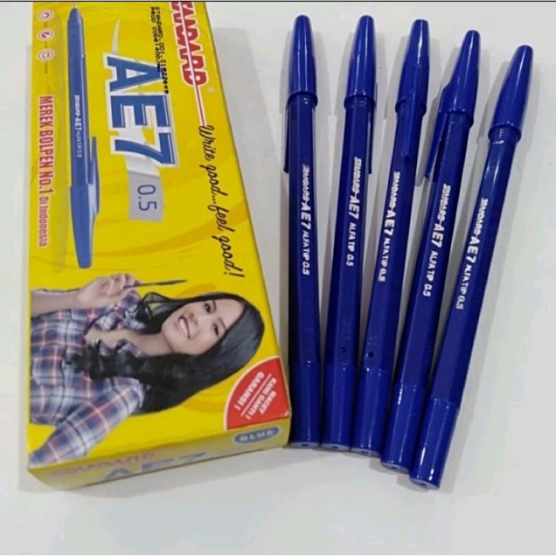 

1 Pack Pulpen Standart AE7 Bolpoin Bulpen Hitam, Merah,Biru Ori