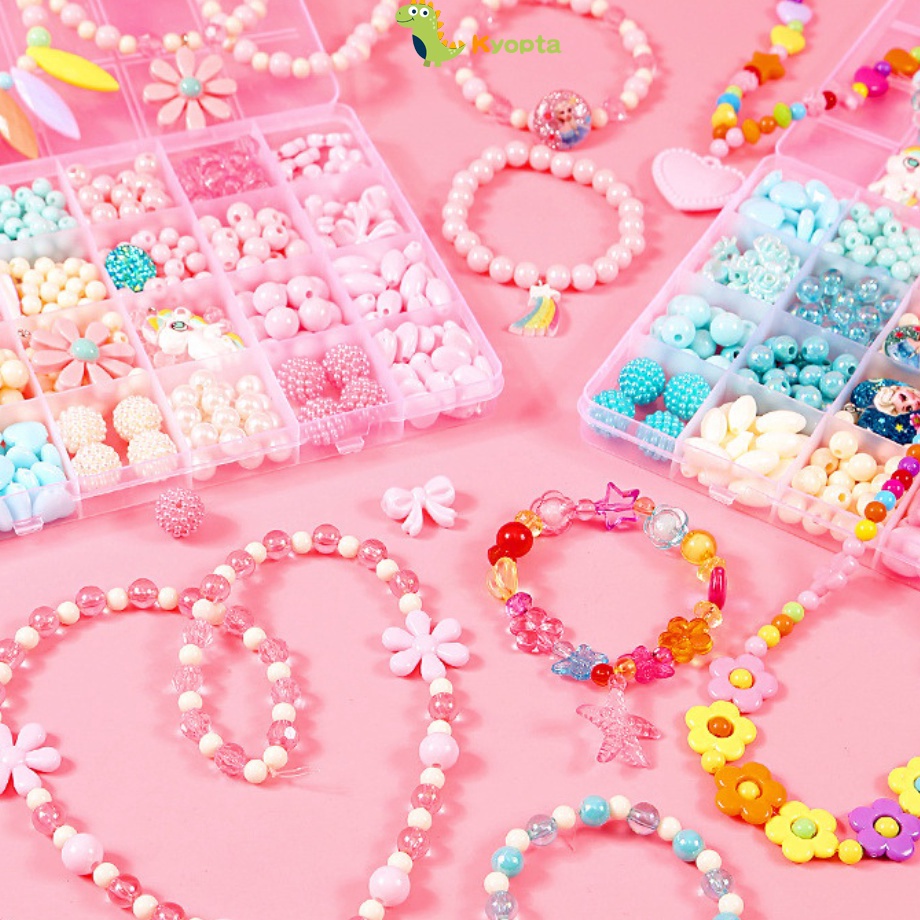 Promosi Menarik Kyopta Manik manik gelang set kotak dan tali Manik manik set box Mainan anak meronce