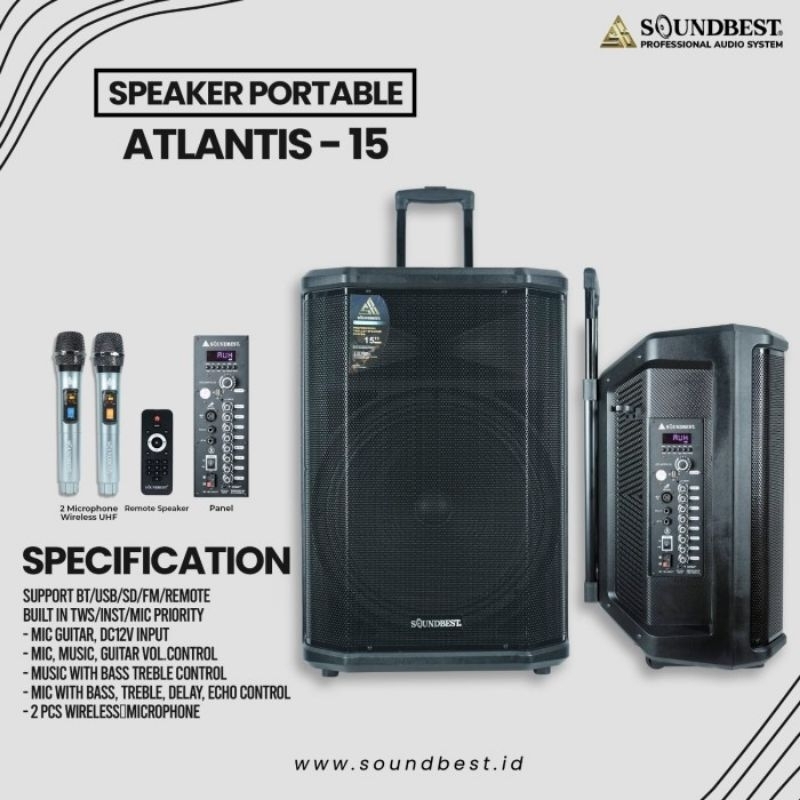 Portable Speaker Soundbest ATLANTIS 15 Original Bluetooth 15 Inch Speaker