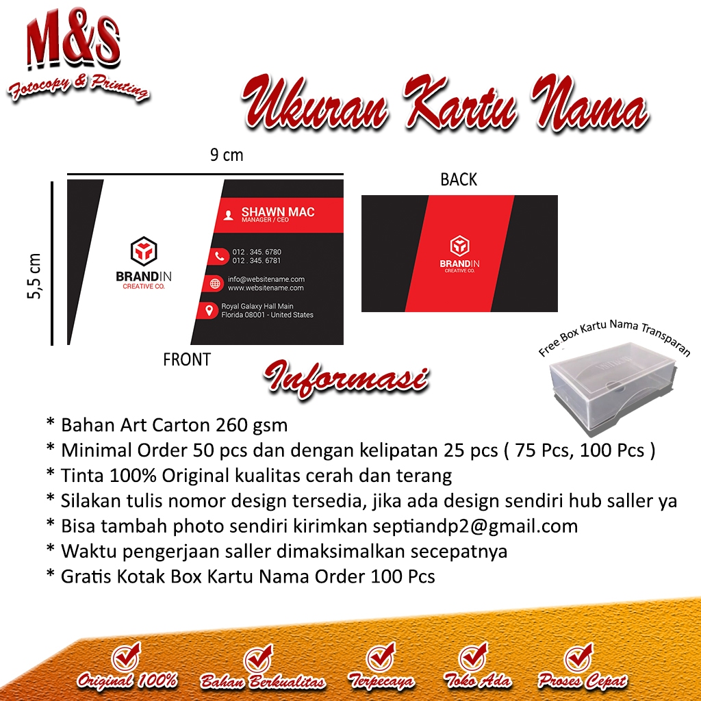 

BUAT KARTU NAMA / BUSINESS CARD GROSIR TERMURAH, GRATIS WADAH KARTU NAMA