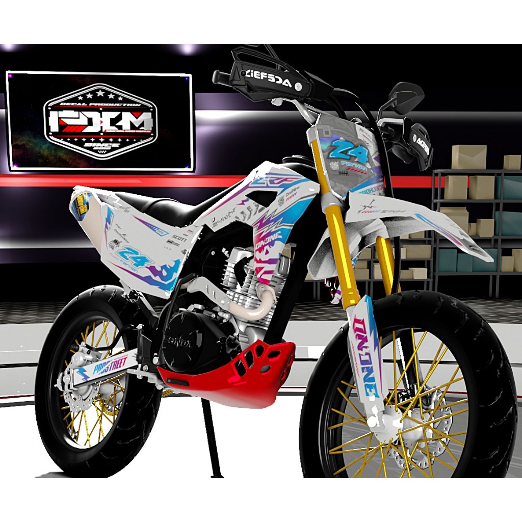 DECAL CRF 150 l Keren Putih Gradiasi Pink Biru STICKER FULLBODY