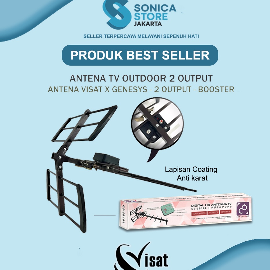 gr   Antena TV Outdoor Digital Genesys X Visat GSSB188 Output Dual TV  Booster untuk 2 TV Bestseller