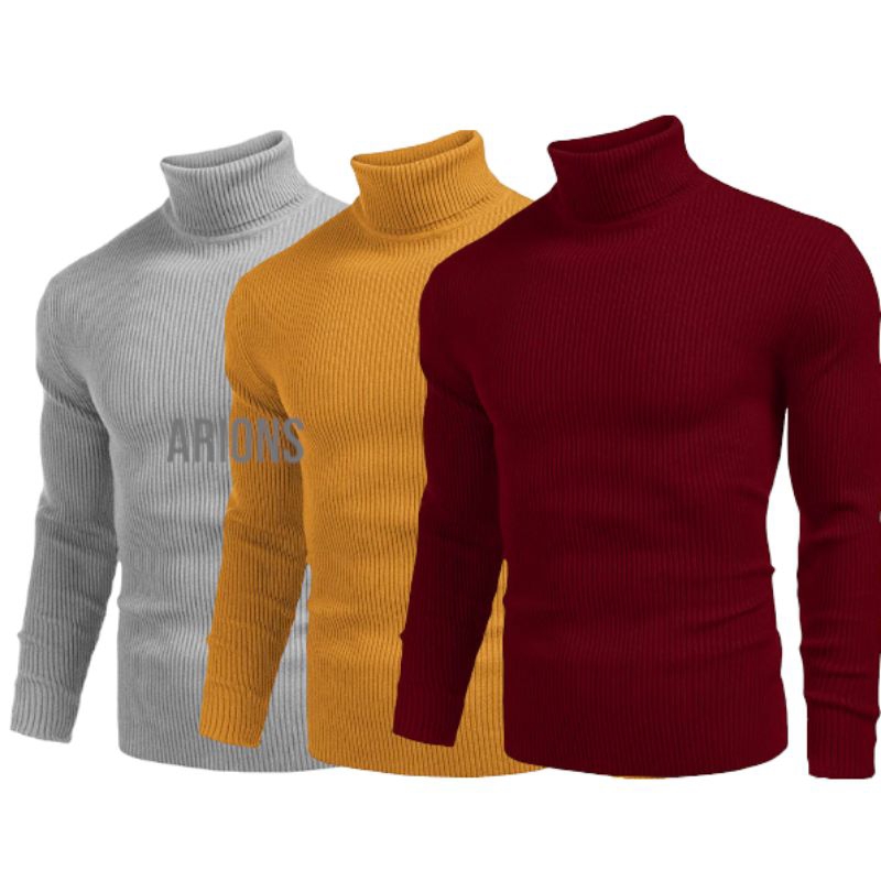 Kaos Turtle Neck Hitam Pria Lengan Panjang Turtleneck Dewasa Putih