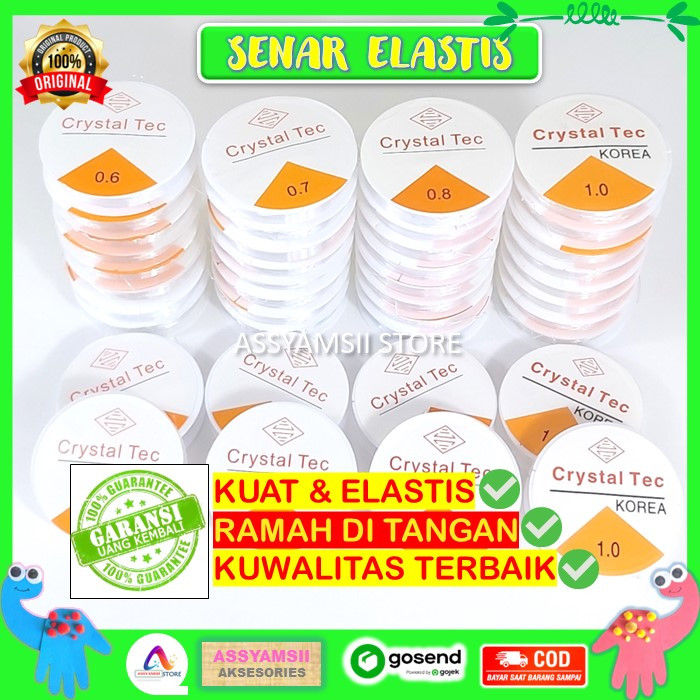 Senar Elastis Elastic crystal Tech bening hitam 0.6 0.7 0.8 1.0 Bahan Craft Gelang Kalung Aksesoris