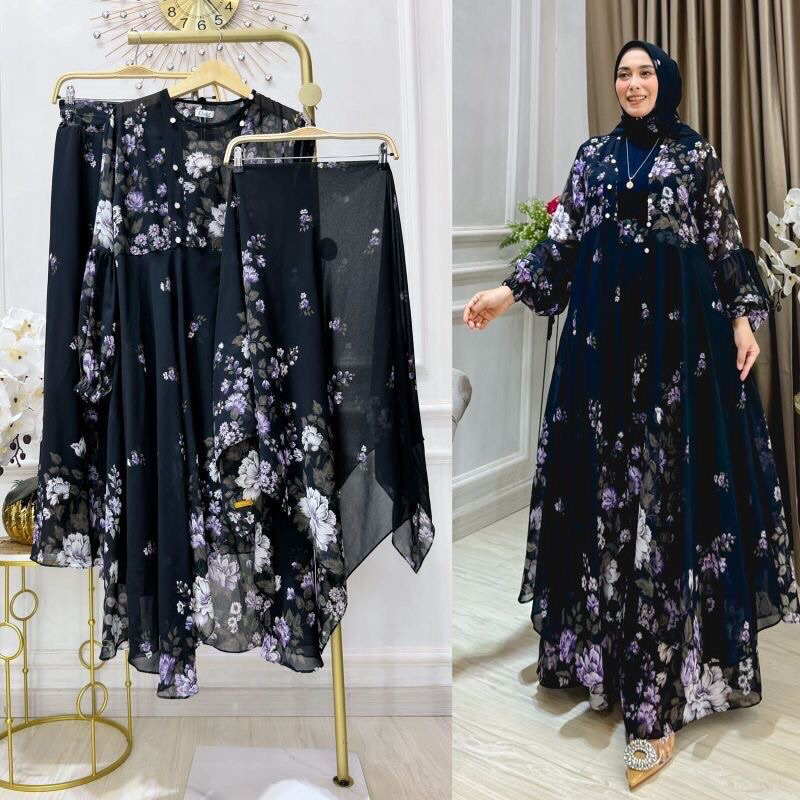 NAGITA SET KULOT KALONG 3IN1 [outher+kulot+hijab] full ceruty babydoll, SET FASHION MUSLIM WANITA