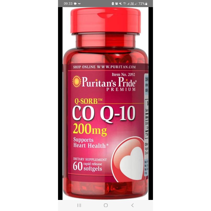 puritan's puritan pride coq10 coq 10 co q10 co q 10 200mg 200 mg 60softgels