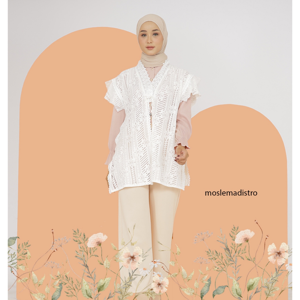 VEST ROMPI WANITA BRUKAT RENDA HITAM PUTIH  OVERSIZE PANJANG UNIK LUCU