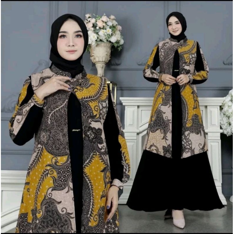 gamis batik kombinasi polos jetblack busui fariasi kancing depan 1 terbaru termurah