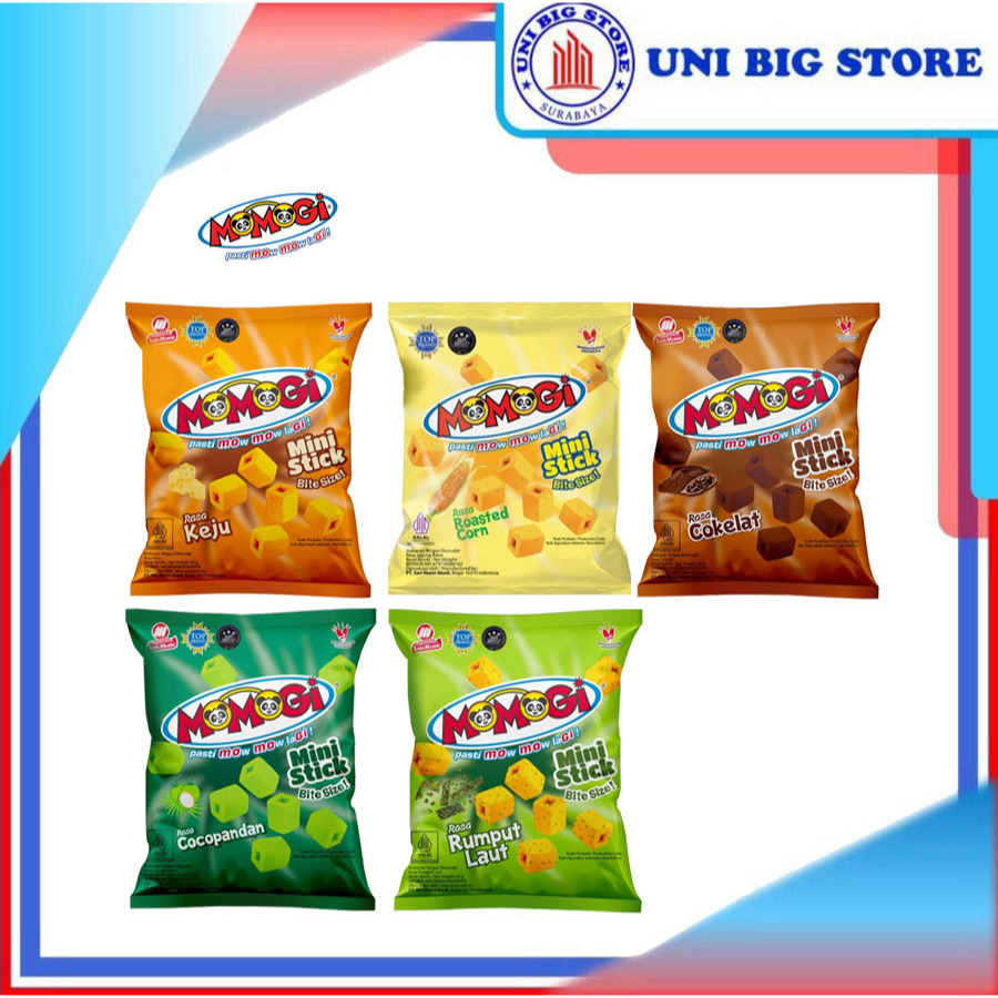 

Momogi Mini Stick Bite Size Coklat Keju Jagung Bakar Rumput Laut Cocopandan 20 gr