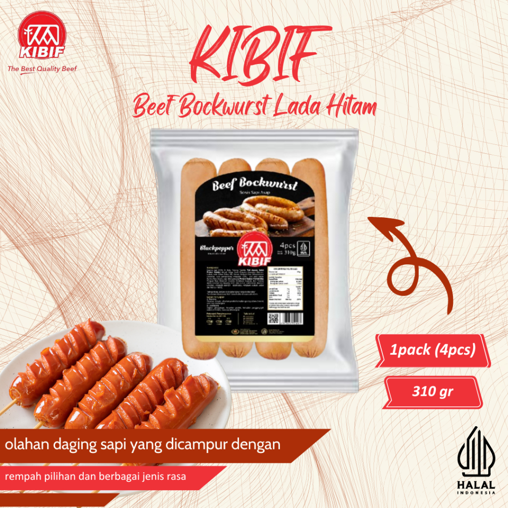 

KIBIF Beef Bockwurst Premium Blackpepper - Smoked Sosis Sapi Lada Hitam 310 Gr